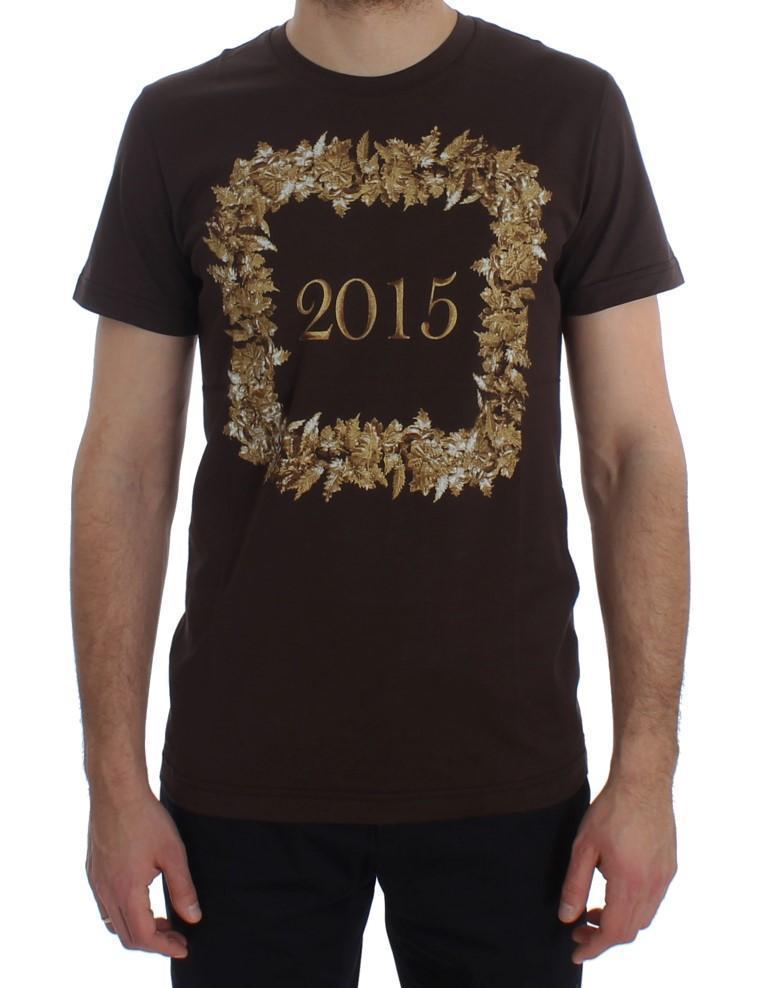 Crewneck 2015 Motive Print Brown Cotton T-shirt