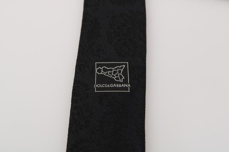 Black Silk Floral Pattern Tie