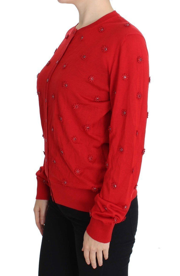 Red Silk Cashmere Crystal Cardigan Sweater