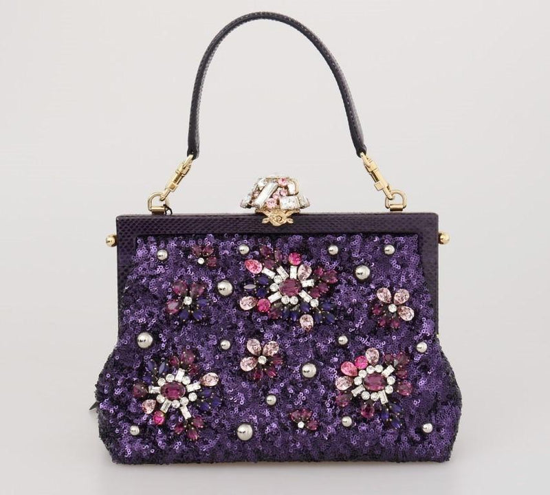 Purple VANDA Crystal Sequined Clutch Bag