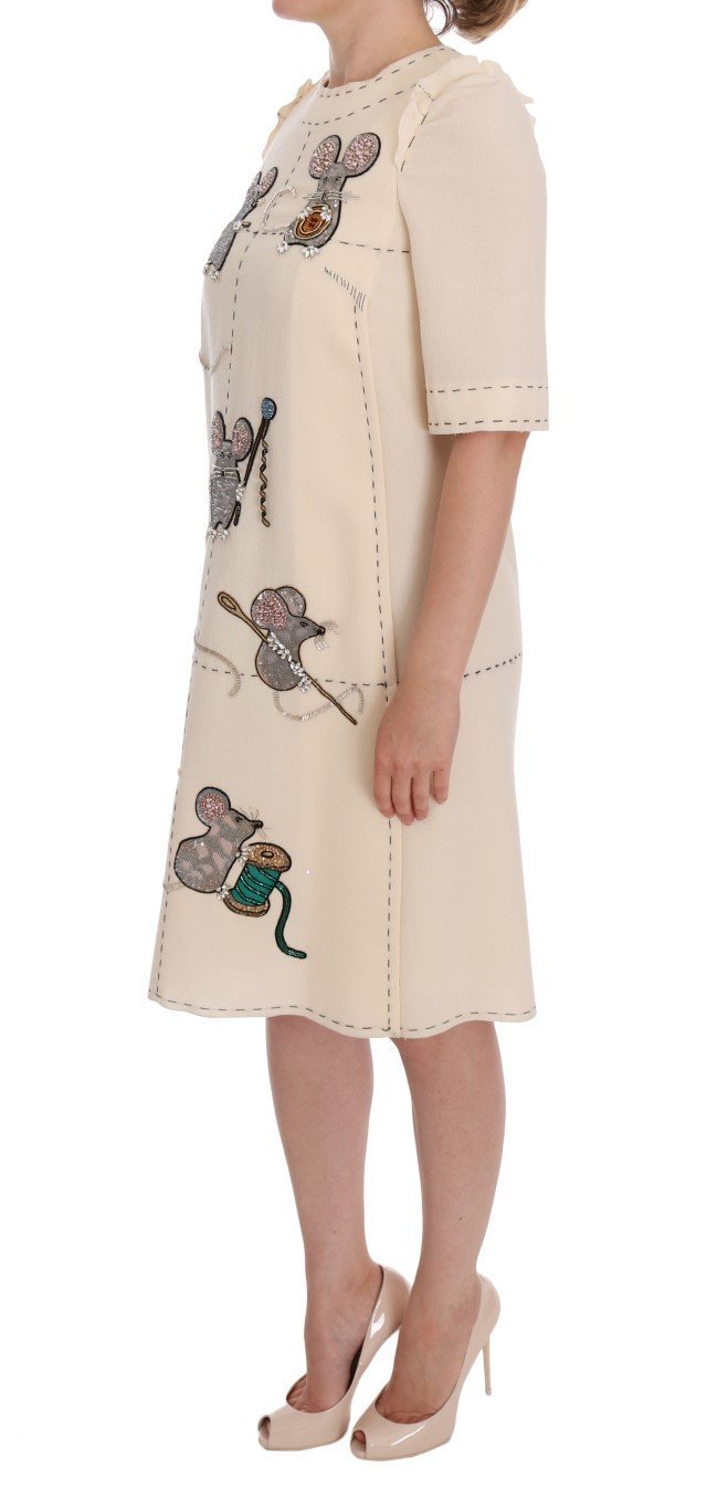 Beige Wool MOUSE Crystal Dress