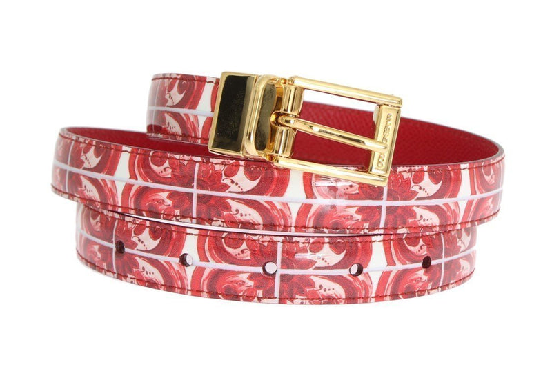 Red White Pattern Gold Buckle Belt