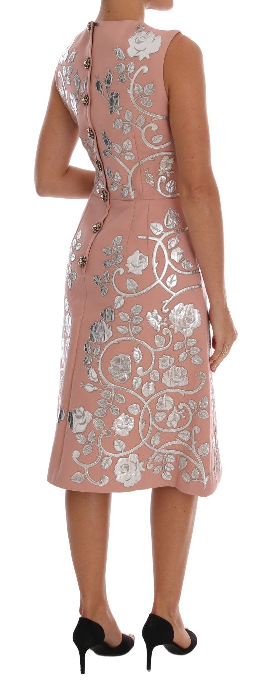 Pink Wool Silver Floral Leather Dress