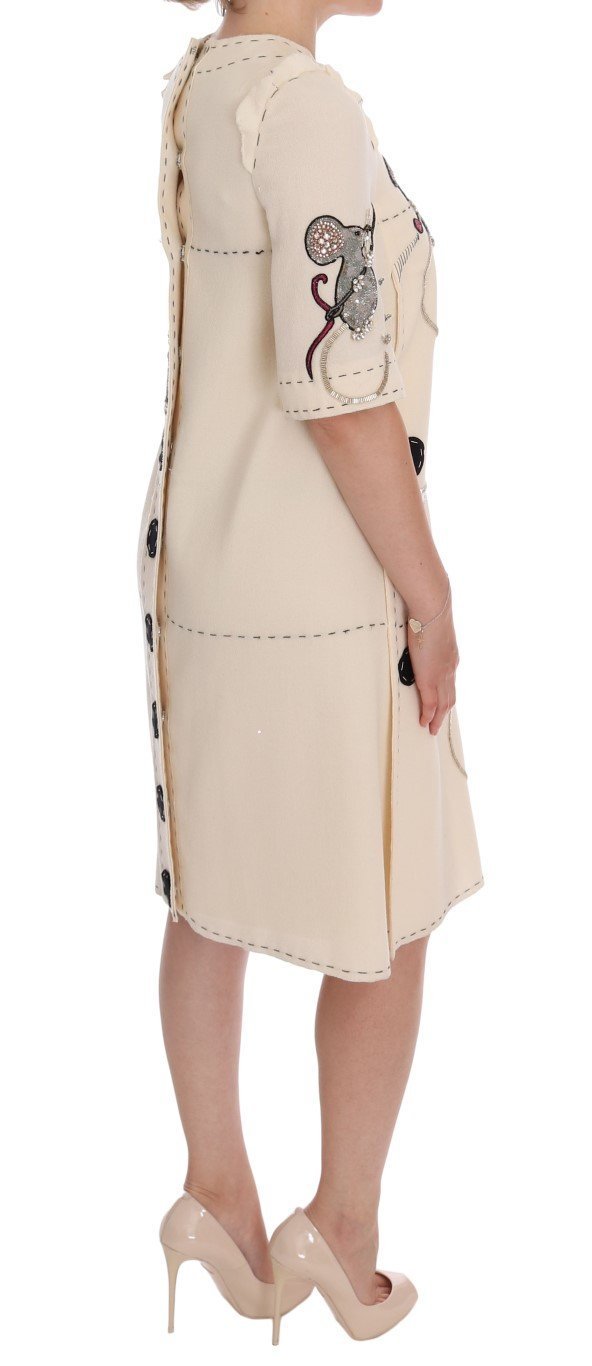 Beige Wool MOUSE Crystal Dress