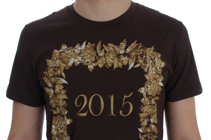 Crewneck 2015 Motive Print Brown Cotton T-shirt