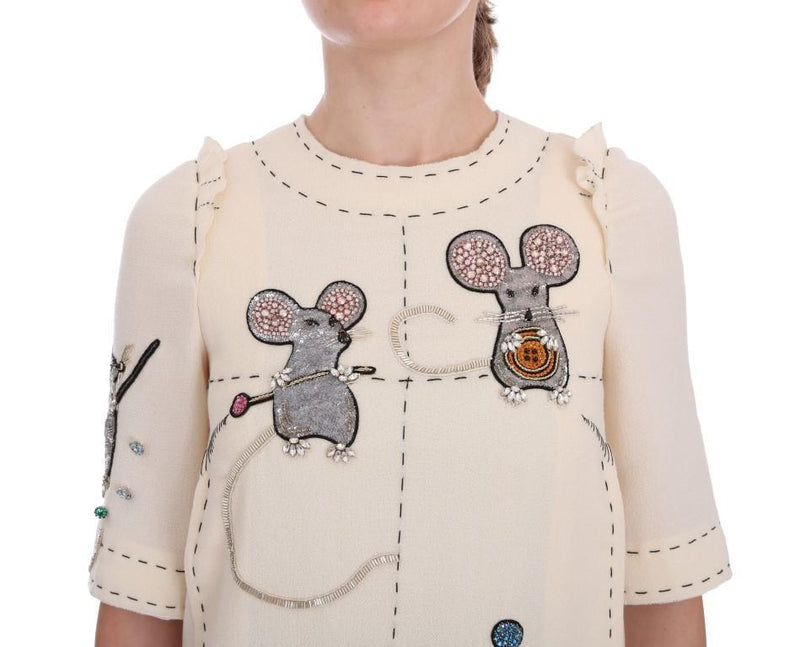 Beige Wool MOUSE Crystal Dress