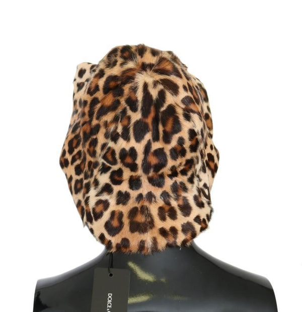 Brown Leopard Goatskin Fur Hat