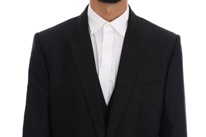 Black Wool Silk One Button Slim Fit Suit