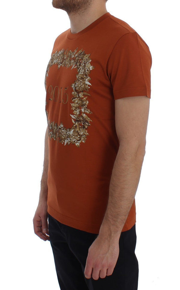 Crewneck 2015 Motive Print Orange Cotton T-shirt