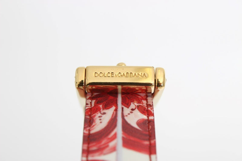 Red White Pattern Gold Buckle Belt