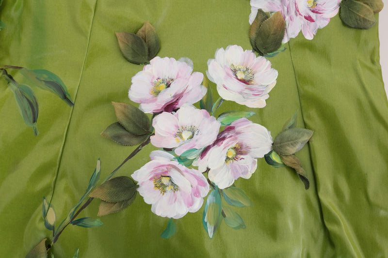 Green Pink Roses Print Sheath Dress