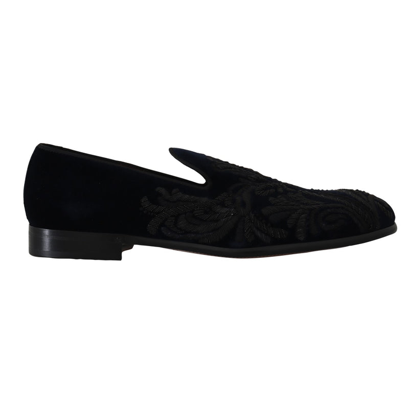 Blue Velvet Ricamo Dress Loafers