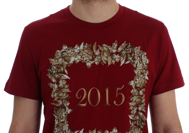 Crewneck 2015 Motive Print Red Cotton T-shirt