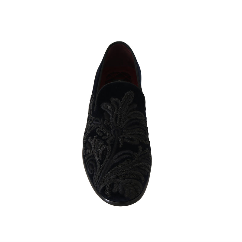 Blue Velvet Ricamo Dress Loafers