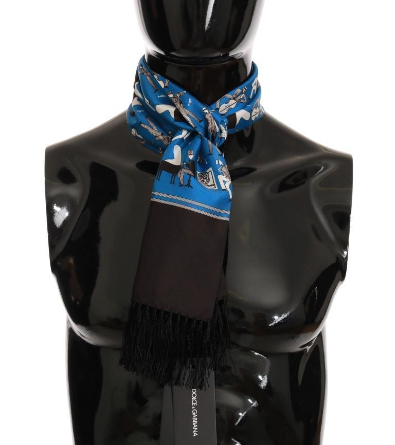 Blue Brown Silk Music Print Scarf