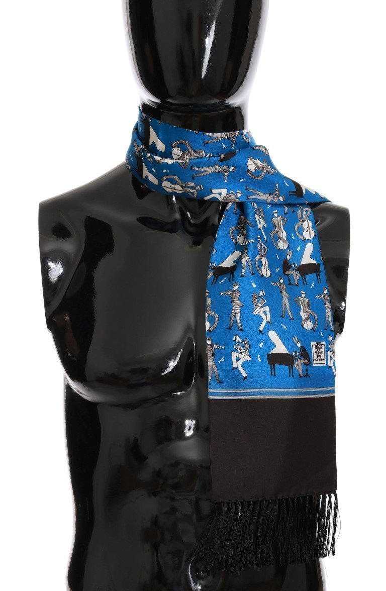 Blue Brown Silk Music Print Scarf