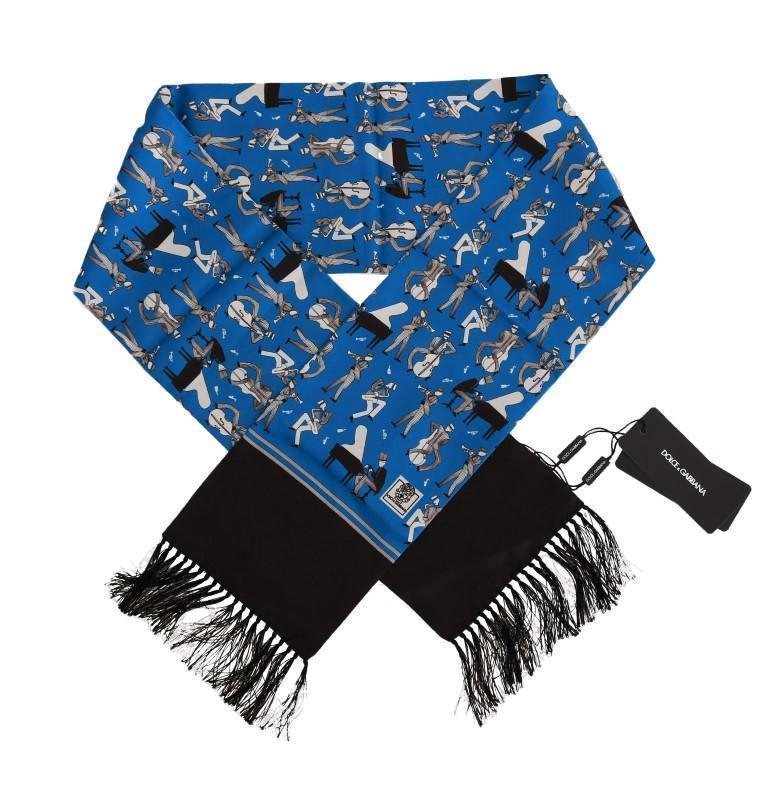 Blue Brown Silk Music Print Scarf