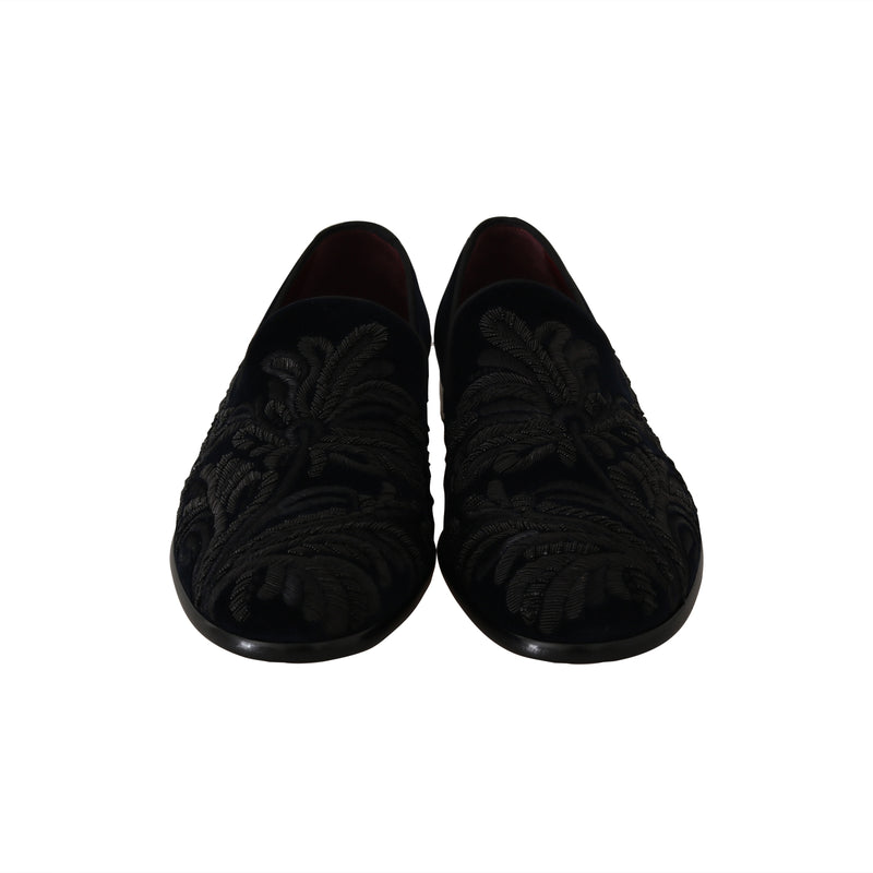Blue Velvet Ricamo Dress Loafers