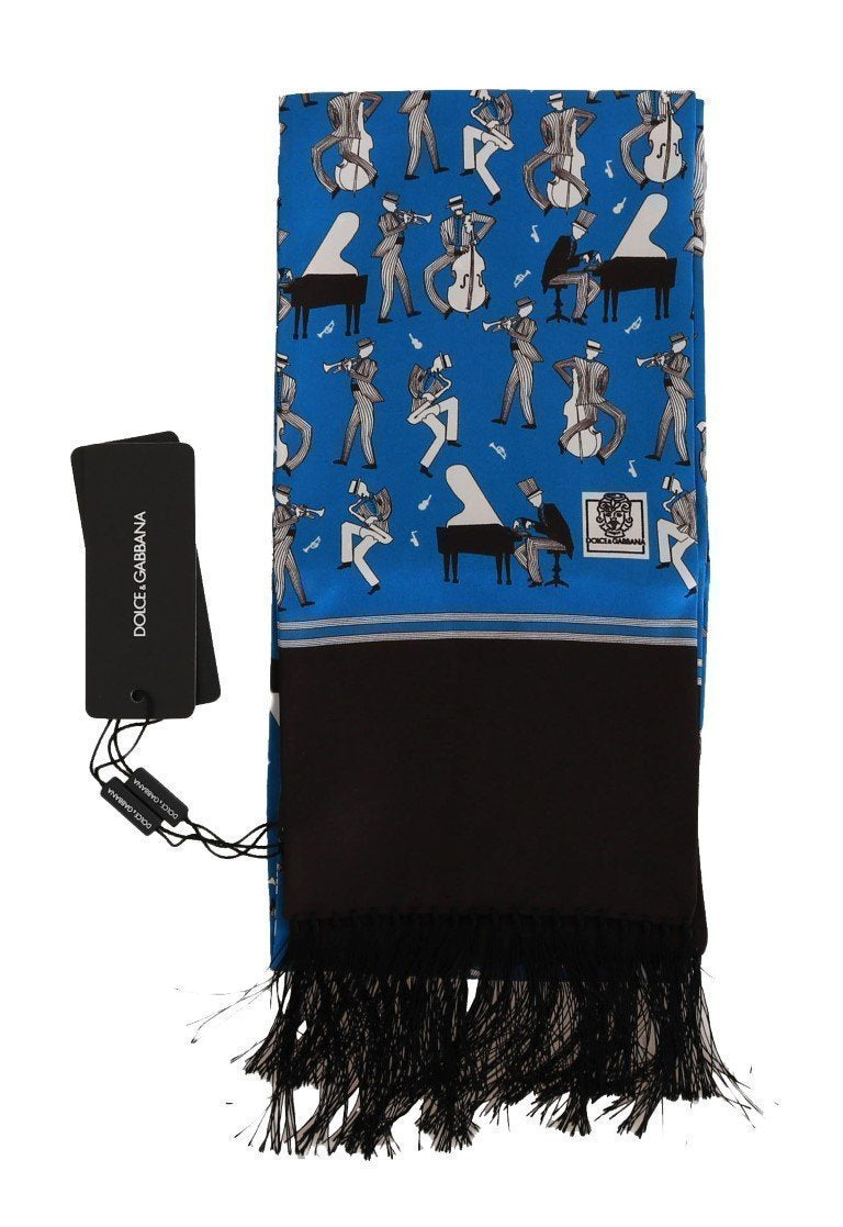 Blue Brown Silk Music Print Scarf