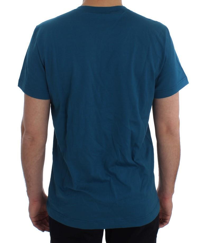 Crewneck 2015 Motive Print Blue Cotton T-shirt