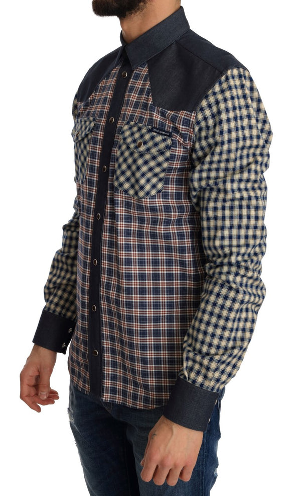 Blue Red Check Cotton Slim Fit Shirt
