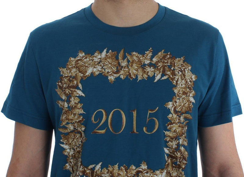 Crewneck 2015 Motive Print Blue Cotton T-shirt