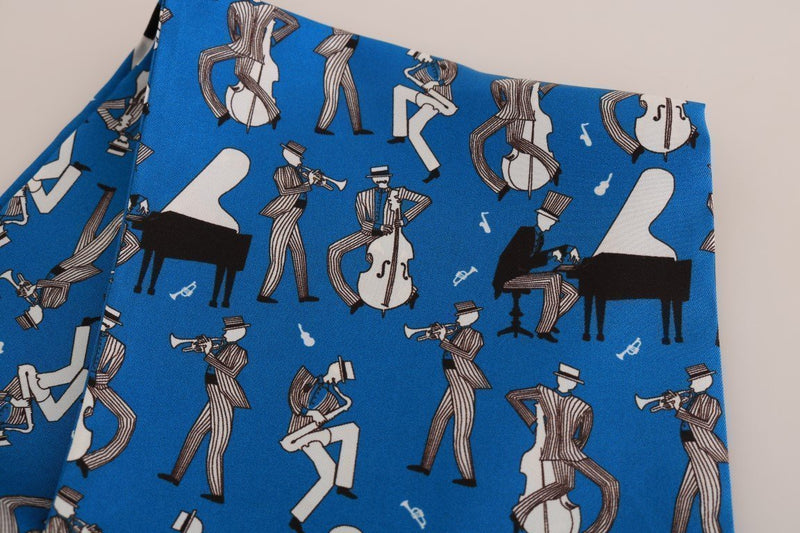 Blue Brown Silk Music Print Scarf