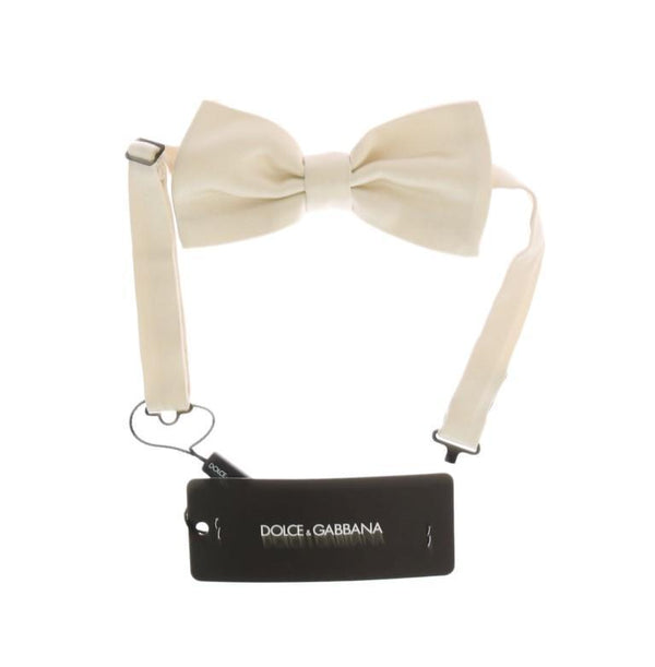 Beige Solid Silk Bowtie