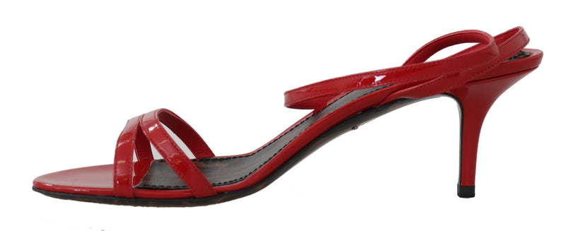 Red Shiny Leather Heels Sandals