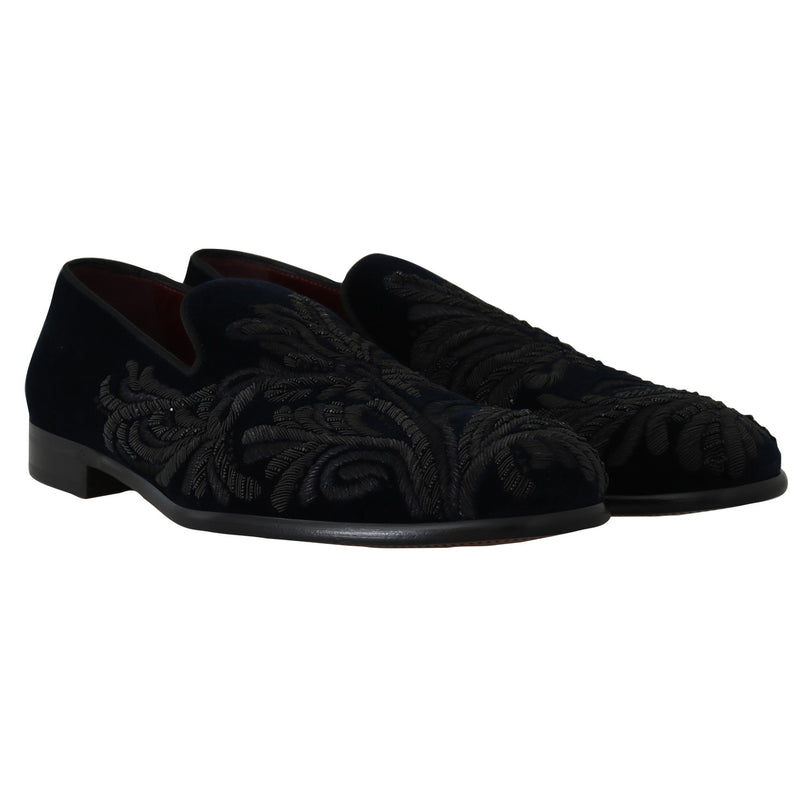 Blue Velvet Ricamo Dress Loafers