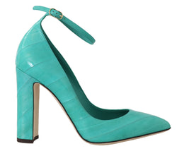 Blue Eel Skin Ankle Strap Pumps