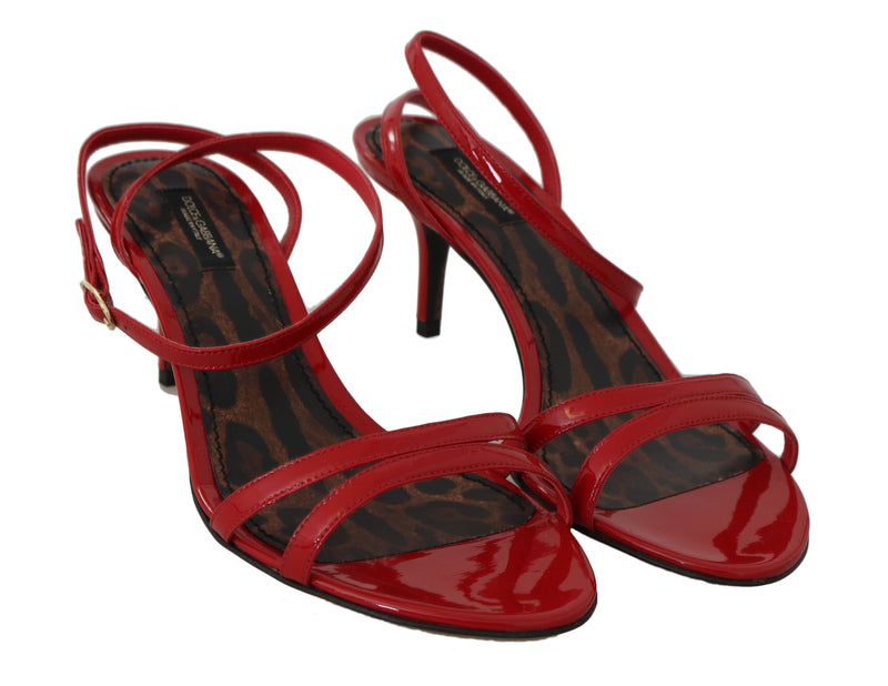 Red Shiny Leather Heels Sandals