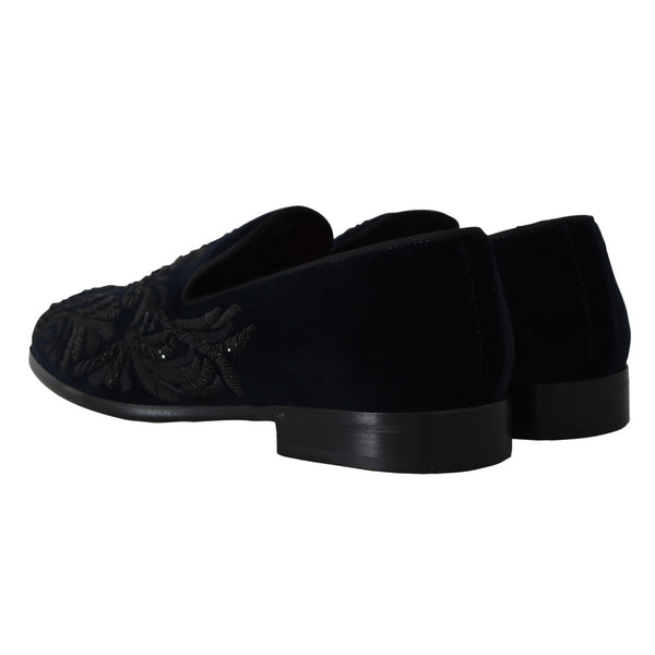 Blue Velvet Ricamo Dress Loafers