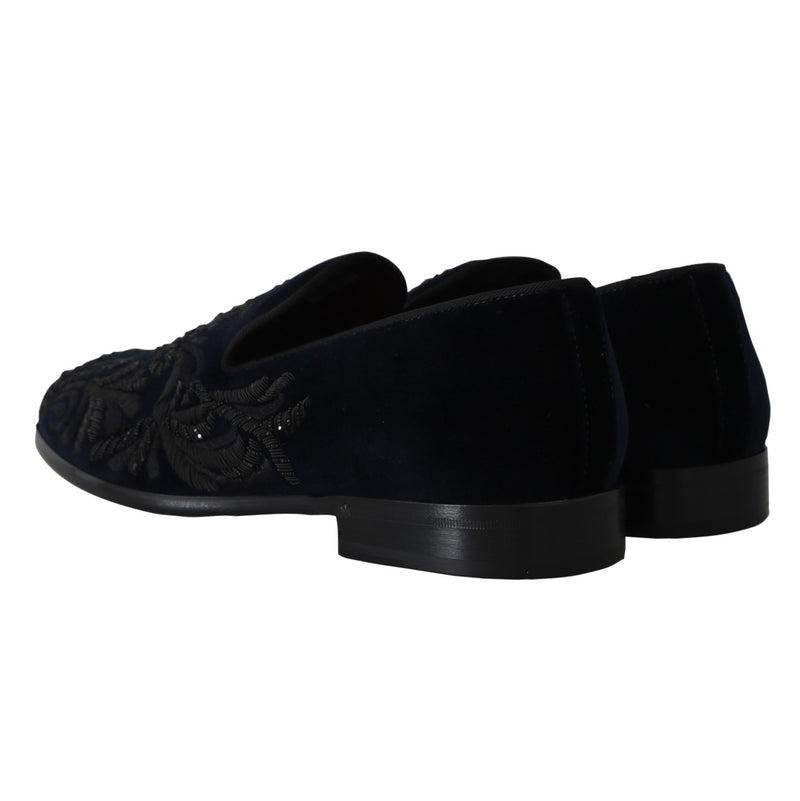 Blue Velvet Ricamo Dress Loafers