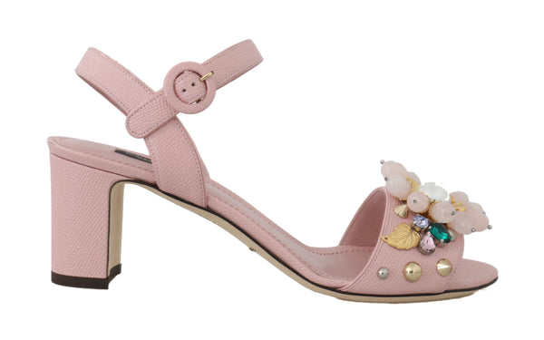 Pink Leather Crystal Studded Sandals