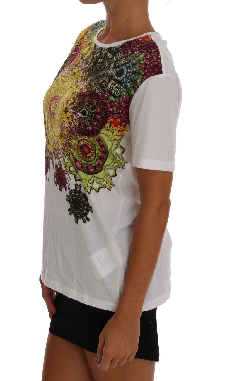 White Cotton Motive Print T-Shirt