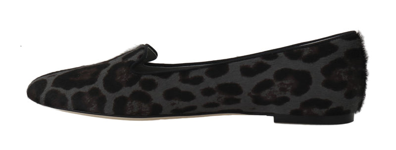 Black Gray Leopard Pony Hair Loafers Shoes
