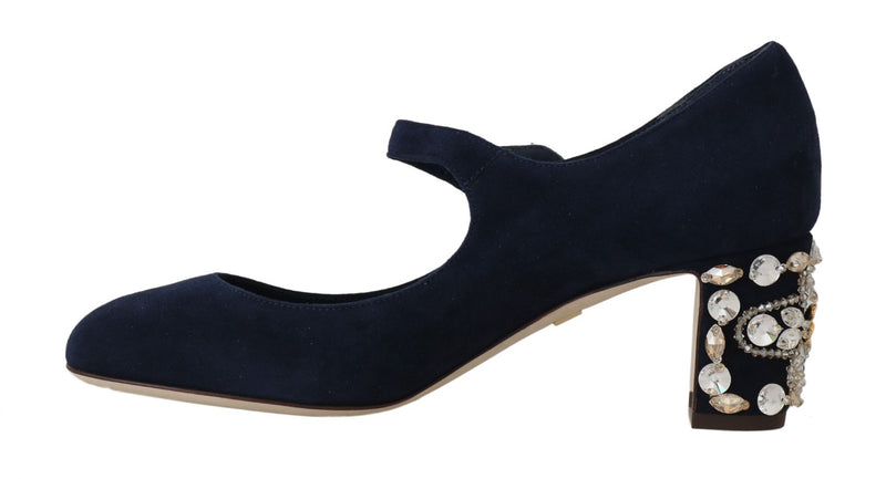 Blue Suede Crystal Mary Janes Pumps