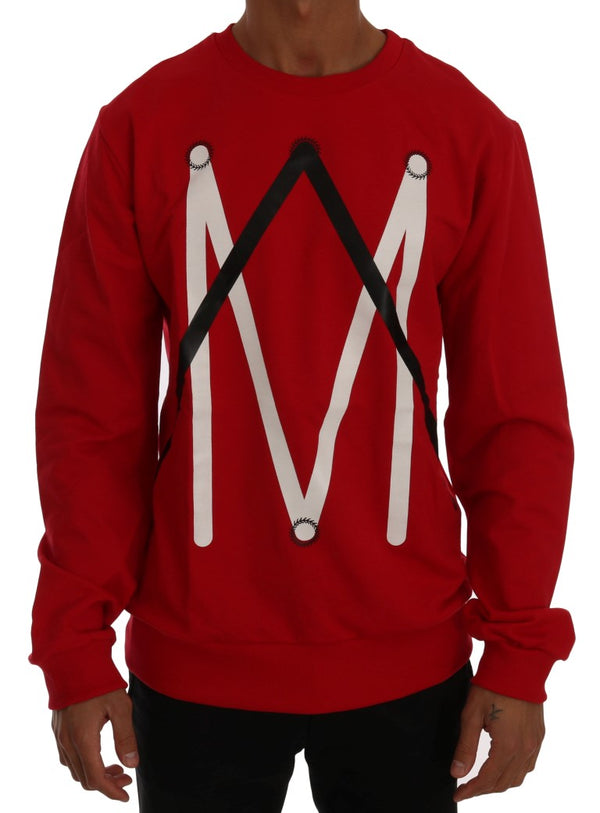 Red Cotton Crewneck Pullover Sweater