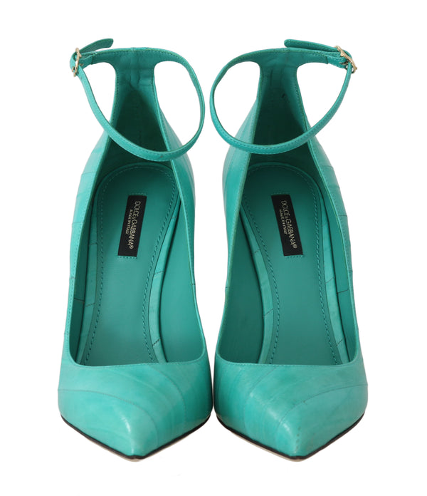 Blue Eel Skin Ankle Strap Pumps