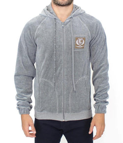 Gray zipper hooded cotton sweater