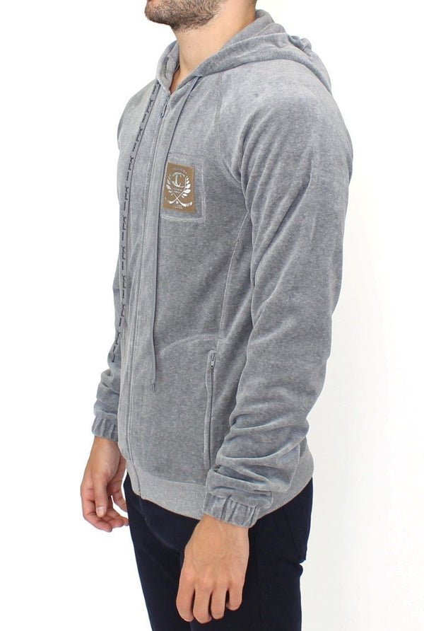 Gray zipper hooded cotton sweater