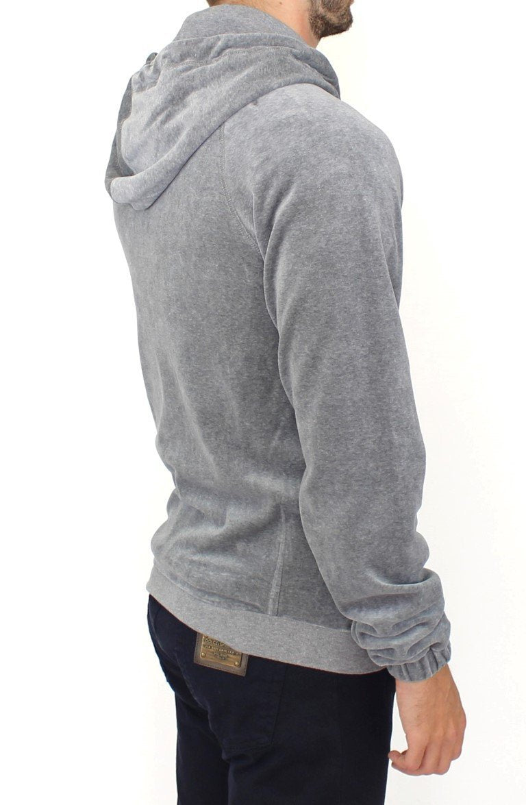 Gray zipper hooded cotton sweater