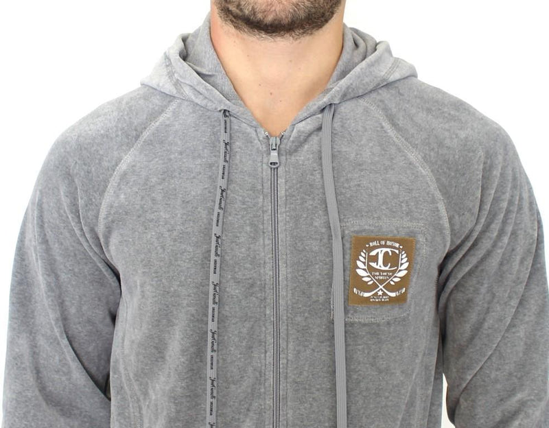 Gray zipper hooded cotton sweater