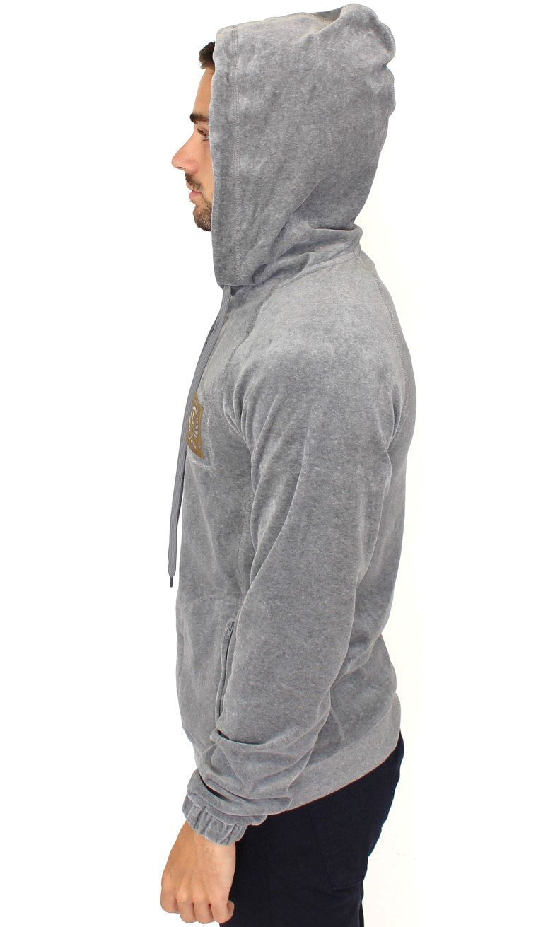 Gray zipper hooded cotton sweater