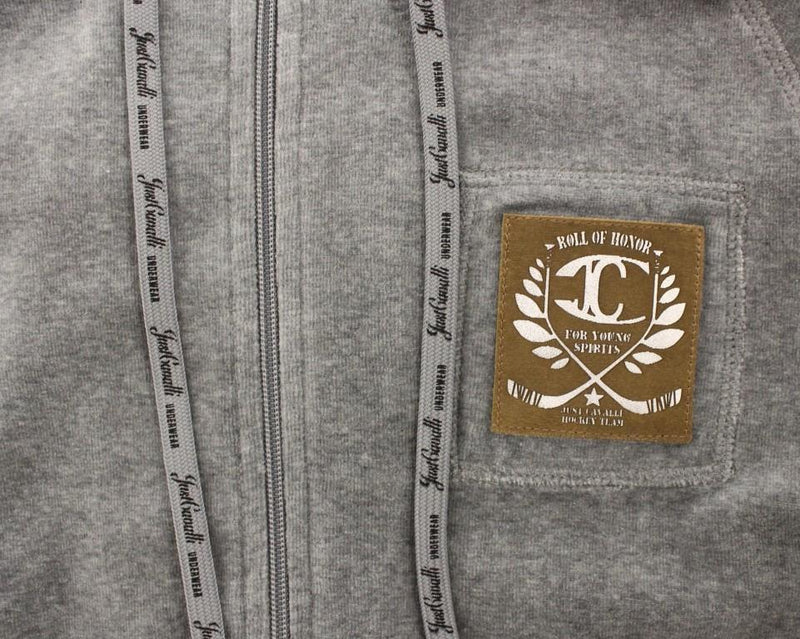 Gray zipper hooded cotton sweater