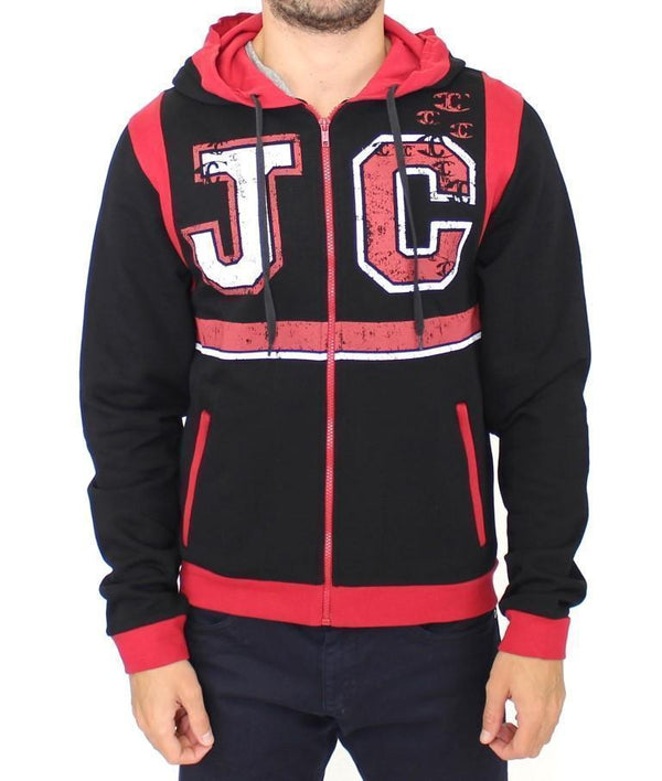 Red zipper hooded cotton sweater