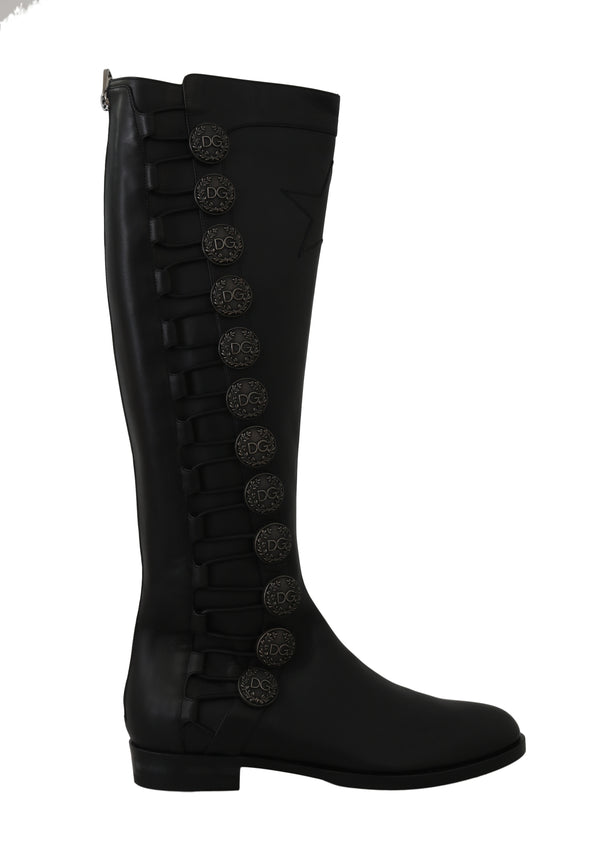 Black Leather Biker DG Logo Boots