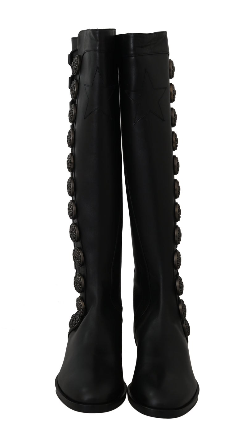 Black Leather Biker DG Logo Boots