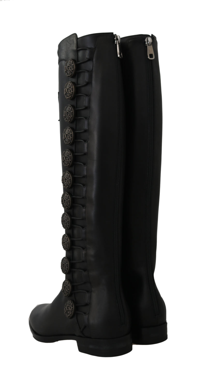 Black Leather Biker DG Logo Boots